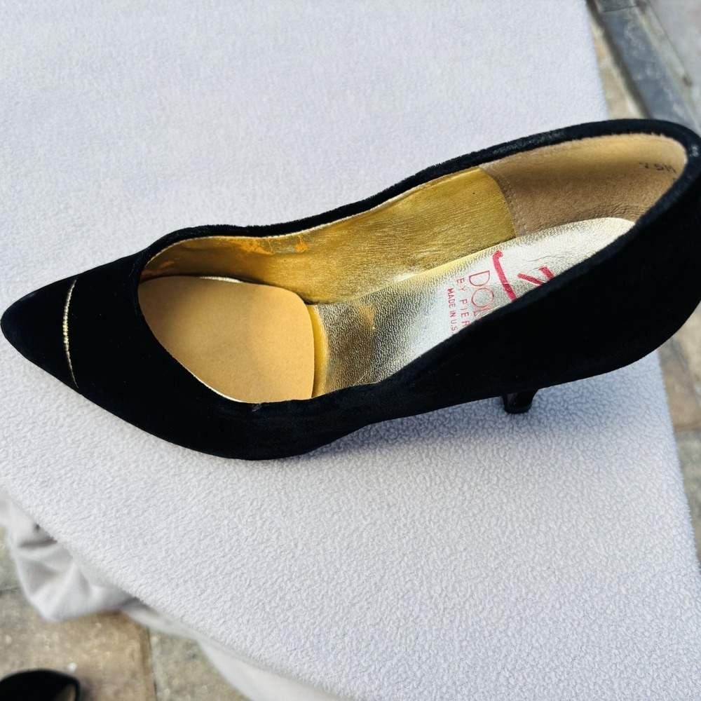 VTG Dolce By Pierre Elegant Black Velvet W/Gold Accent Elegant High Heel Shoes - Picture 4 of 10